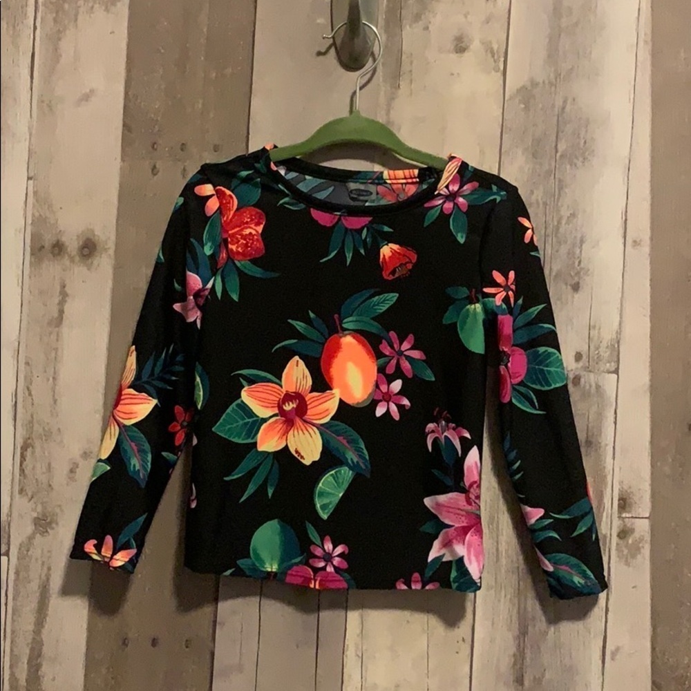 Old Navy 2t long sleeve black floral rash guard
